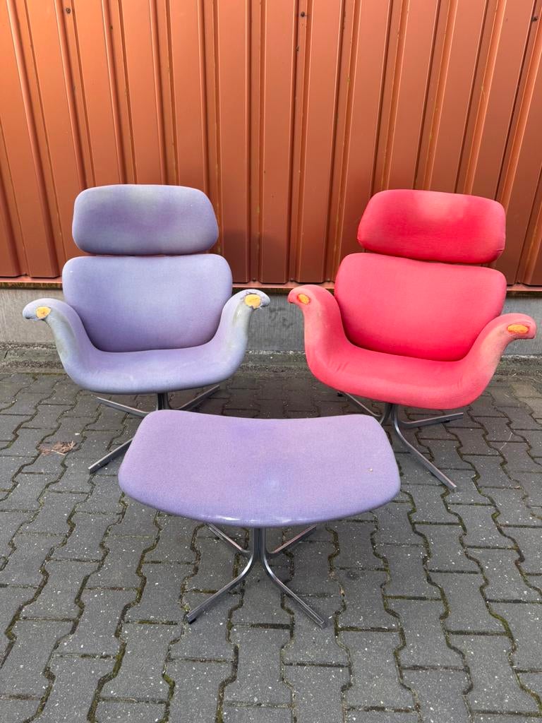 Set van Artifort Big Tulip fauteuils + hocker, vintage staat, Ophalen, Luxe design, Gebruikt, 75 tot 100 cm