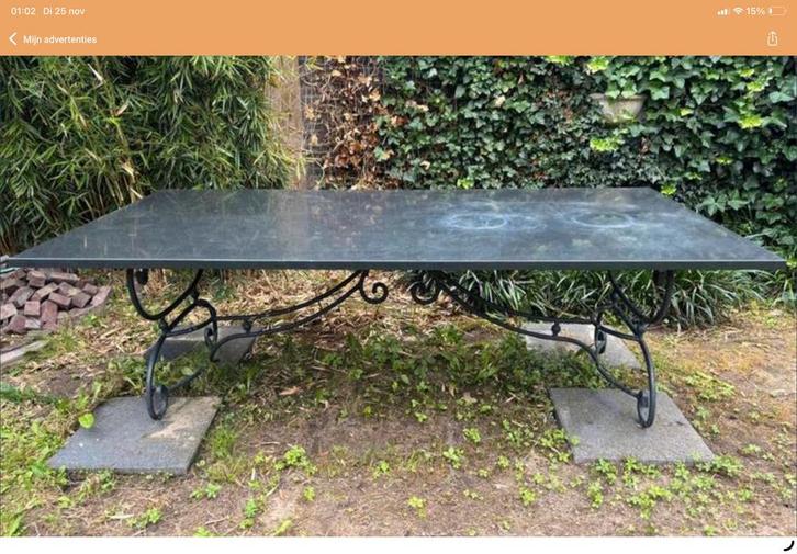 Grote tuintafel met granieten blad - 2.40m x 1.20m, Tuin en Terras, Tuintafels, Gebruikt, Rechthoekig, Overige materialen, Ophalen