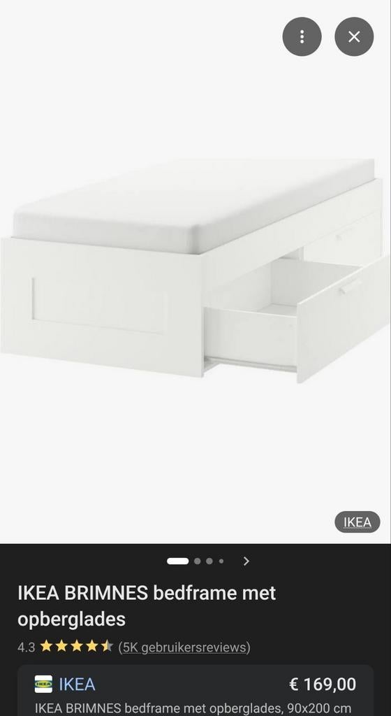 Brimnes bedframe 90x200 wit inclusief pocketvering matras, Ophalen, Verstelbaar, 90 cm, Eenpersoons