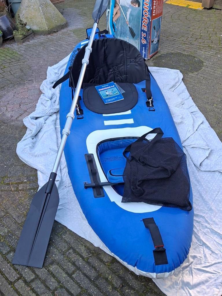 Opblaaskano, blauw.   3 luchtkamers. Met voetsteun, Watersport en Boten, Ophalen, Opblaasbaar, Eén persoon, Overige typen