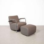 1x Leolux Scylla Laag Fauteuil + Hocker Taupe Stof/Leer