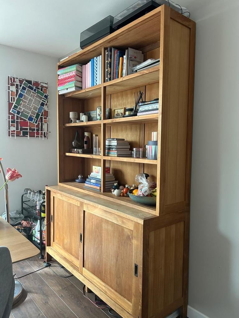 Teak Servieskast De Troubadour 160 cm met Schuifdeuren, Ophalen, 150 tot 200 cm, Teakhout, 150 tot 200 cm