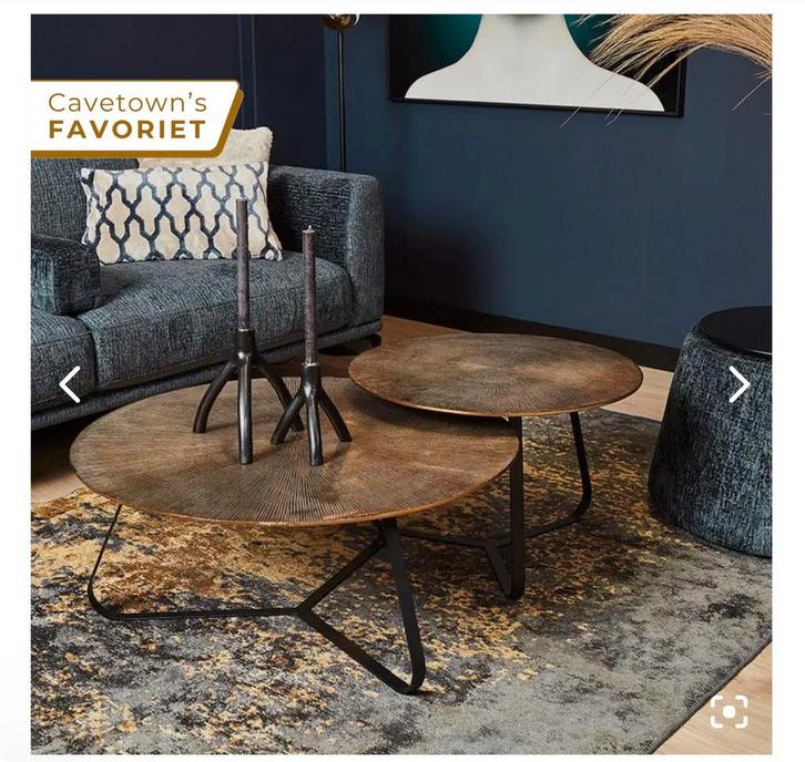 Set 3 salontafels Riley rond goud aluminium metaal, Huis en Inrichting, Tafels | Salontafels, Zo goed als nieuw, Minder dan 50 cm