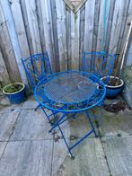 Blauwe metalen tuinset - tafel en 2 stoelen, Tuin en Terras, Tuinsets en Loungesets, 2 zitplaatsen, Overige materialen, Gebruikt