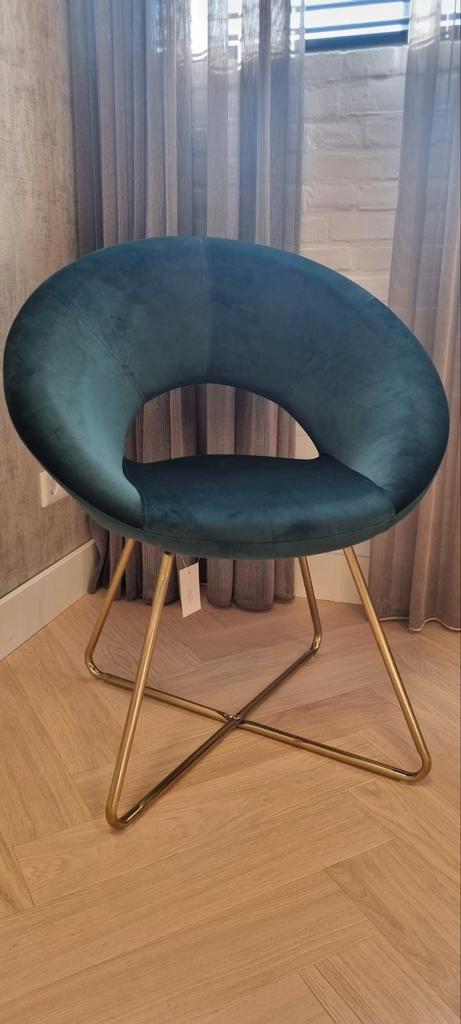Groene Velvet Stoel Charlie met Gouden Onderstel, Huis en Inrichting, Stoelen, Zo goed als nieuw, Eén, Metaal, Stof, Overige kleuren
