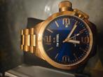 Tw steel goudkleurig horloge met blauwe wijzer plaat, Ophalen of Verzenden, Zo goed als nieuw