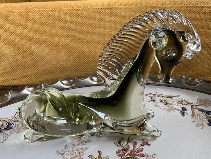 Murano Sommerso liggend glazen paard grijs groen, Antiek en Kunst, Antiek | Glas en Kristal, Ophalen