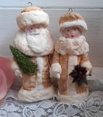 Prachtige brocante Set wattenpopjes Kerstman en Kerstvrouwtj, Diversen, Kerst, Ophalen of Verzenden