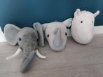 Dierenkoppen voor aan de muur olifant, neushoorn, nijpaald, Kinderen en Baby's, Speelgoed | Knuffels en Pluche, Ophalen of Verzenden