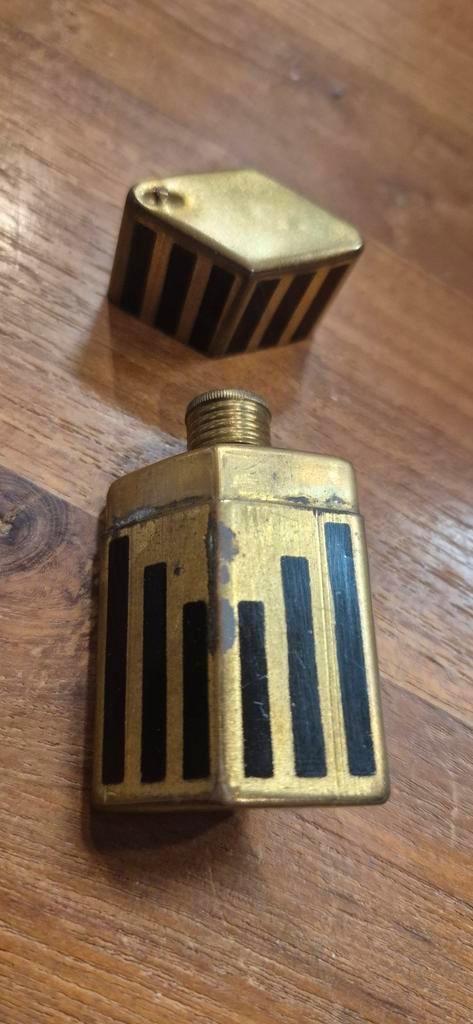 Vintage Gouden Parfumflesje met Zwarte Strepen verguld, Verzamelen, Parfumverzamelingen, Gebruikt, Ophalen of Verzenden