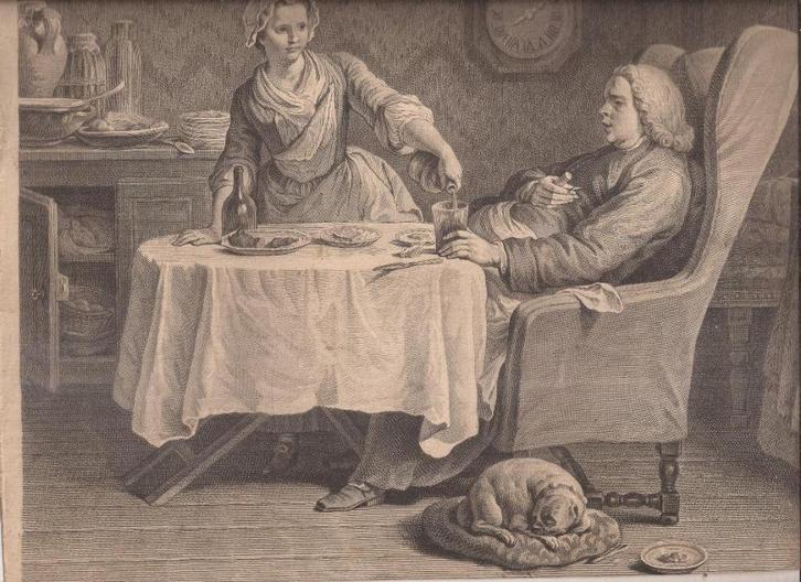 Nicolas Gabriel Dupuis -Le Chantre à table kopergravure 18e, Antiek en Kunst, Kunst | Etsen en Gravures, Ophalen of Verzenden