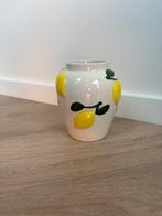 Vaas wit met citroenen NIEUW, Wit, Aardewerk of Porselein, Nieuw, Ophalen of Verzenden