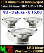 LED WIT aluminium inbouwspot downlight - 5 Watt Warmwit, Huis en Inrichting, Lampen | Spots, LEDinbouwspot, Led, Metaal of Aluminium