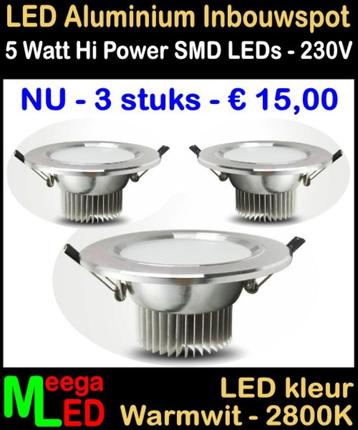 LED WIT aluminium inbouwspot downlight - 5 Watt Warmwit beschikbaar voor biedingen
