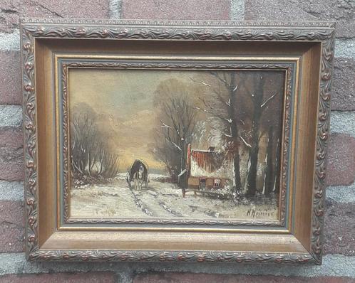 H.Hermans, winterlandschap met paard en wagen, Antiek en Kunst, Kunst | Schilderijen | Klassiek, Ophalen of Verzenden