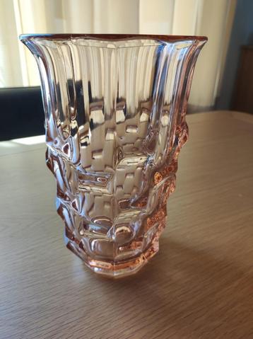 vintage vaas en schaal zalmkleur glas Val St. Lambert beschikbaar voor biedingen