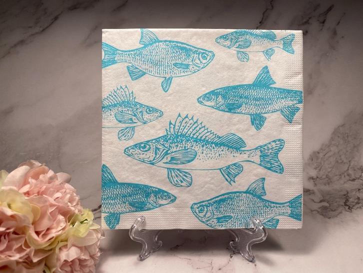 Knutsel servetten blauw groen vissen decoupage nr M730, Hobby en Vrije tijd, Knutselen, Nieuw, Materiaal, Ophalen of Verzenden