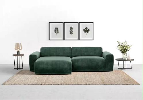 Nieuwe trendy hoekbank groen ribstof moderne loungebank, Huis en Inrichting, Banken | Bankstellen, Zo goed als nieuw, Hoekbank