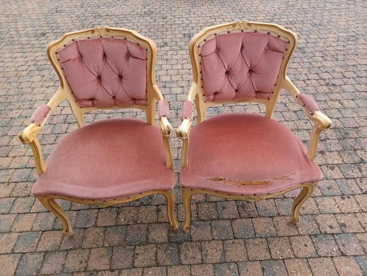❤️ 2 antieke Louis Lodewijk XV fauteuils roze stof, Antiek en Kunst, Antiek | Meubels | Stoelen en Banken, Ophalen