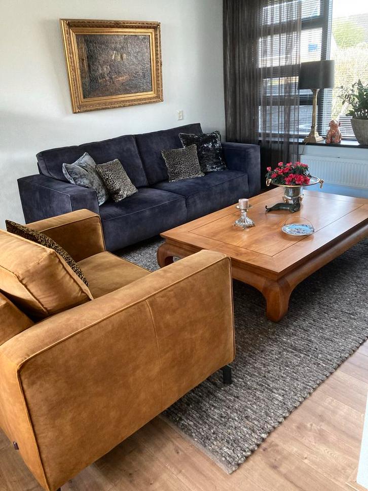 Nette Woonkamer Set: Bank, Fauteuil & Salontafel, Huis en Inrichting, Banken | Bankstellen, Zo goed als nieuw, Rechte bank, Driepersoons