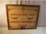 Antieke Religieuze Doek 'Geloofd Zij Jesus-Christus'- 56x47, Antiek en Kunst, Antiek | Religie, Ophalen of Verzenden