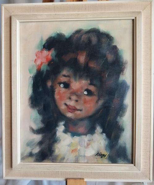 Koros - Meisje met bloem in het haar - Olieverf - 1960, Antiek en Kunst, Kunst | Schilderijen | Klassiek, Ophalen of Verzenden