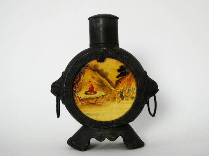 Zware Chinese theebus van ca. 1900 met 2 schilderij panelen, Antiek en Kunst, Kunst | Niet-Westerse kunst, Ophalen of Verzenden