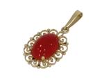 Dieprode bloedkoraal cabochon 14k ketting hanger antiek goud, Sieraden, Tassen en Uiterlijk, Antieke sieraden, Ophalen of Verzenden