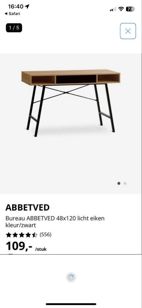 ABBETVED Bureau - Licht eiken/zwart, Huis en Inrichting, Tafels | Sidetables, Zo goed als nieuw, 50 tot 75 cm, 100 tot 150 cm