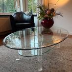 glazen ovale salontafel – facet geslepen, modern klassiek, Huis en Inrichting, Tafels | Salontafels, Ophalen, Kunststof, Gebruikt