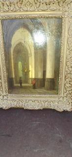 Kerkinterieur met Figuren, Olieverf, Antiek en Kunst, Ophalen of Verzenden