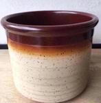 Vintage jaren’50 terracotta bloempot geglazuurd beige bruin, Rond, Binnen, Ophalen of Verzenden, Zo goed als nieuw