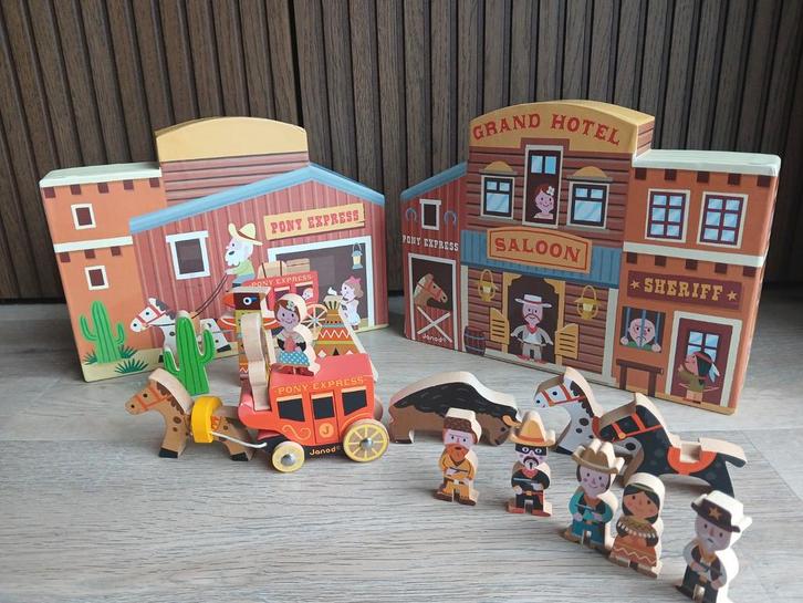 Janod cowboy saloon houten speelset, Kinderen en Baby's, Speelgoed | Houten speelgoed, Zo goed als nieuw, Overige typen, Ophalen of Verzenden
