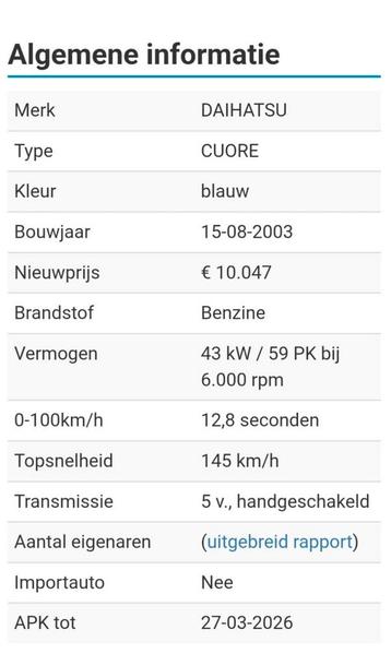 Daihatsu Cuore 1.0 5D 2003 Blauw beschikbaar voor biedingen