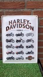 Harley Davidson motor cycles 14 models metalen wand bord, Ophalen of Verzenden