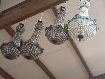 Antieke Kristallen zak lampen- Set van 4 beschikbaar voor biedingen