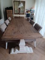 Kloostertafel + 6 stoelen - zo goed als nieuw!, Ophalen, Eikenhout, 100 tot 150 cm, 200 cm of meer