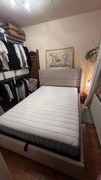 bed compleet (140x200) (frame+matras+kussens(nieuw)+meer), Ophalen, Beige, Tweepersoons, 140 cm