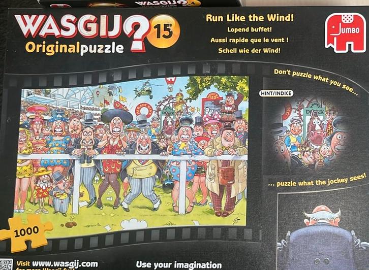 4 x Wasgij Puzzels, lopend buffet, de mond vd rivier, Hobby en Vrije tijd, Denksport en Puzzels, Zo goed als nieuw, Legpuzzel