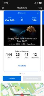 Te koop: 1 ticket Simply Red zaterdag 15/11 Ziggo Dome, Tickets en Kaartjes, Eén persoon