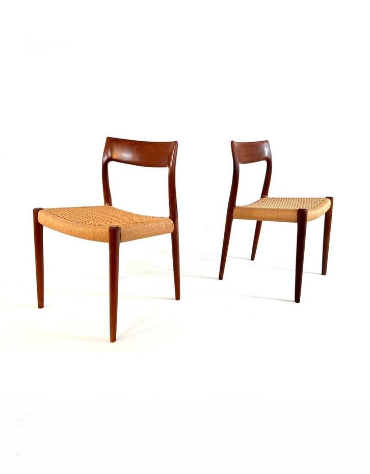 2x vintage eetkamerstoel No. 77, Niels Otto Møller ‘70, Huis en Inrichting, Stoelen, Zo goed als nieuw, Twee, Hout, Overige materialen