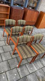 Set van 6 vintage Deense eetkamerstoelen ‘70, Ophalen of Verzenden, Zo goed als nieuw, Stof, Vijf, Zes of meer stoelen