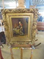 Oer 11619 ANTIEK schilderij "Vrouw met poes", Antiek en Kunst, Kunst | Schilderijen | Klassiek, Ophalen