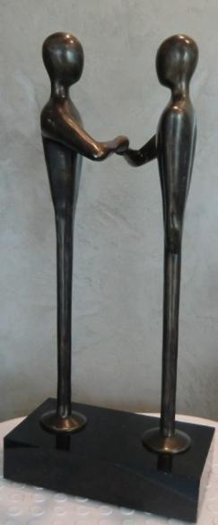 Beeld brons: Afscheid - Kennismaking  (nieuw), Antiek en Kunst, Kunst | Beelden en Houtsnijwerken