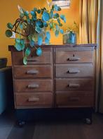 Refurbished houten ladenkast op wielen, Ophalen, Gebruikt, Vintage, 50 tot 100 cm