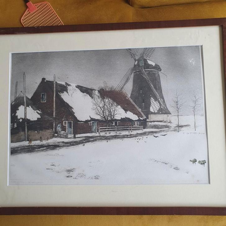 Prachtige grote litho door Tjeerd Bottema. Dooiweer., Antiek en Kunst, Kunst | Litho's en Zeefdrukken, Ophalen