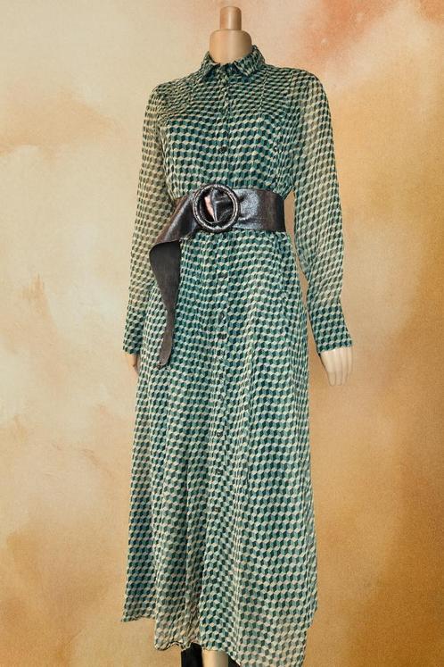 jurk van Marie Méro maat 36 / 38, Kleding | Dames, Jurken, Zo goed als nieuw, Maat 36 (S), Groen, Onder de knie, Ophalen of Verzenden