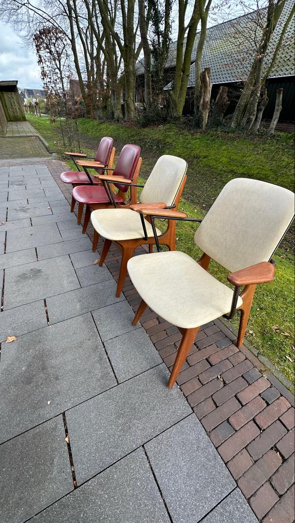 4 Louis van Teeffelen stoelen, Huis en Inrichting, Stoelen, Ophalen, Gebruikt, Wit, Vintage