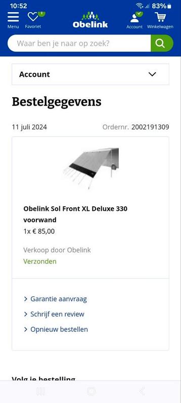 Obelink Sol Front XL Deluxe 330 Voorwand - Schaduwscherm beschikbaar voor biedingen
