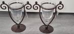 Metalen Kandelaar met Glas, Huis en Inrichting, Woonaccessoires | Kandelaars en Kaarsen, Ophalen, Bruin, Zo goed als nieuw, Metaal